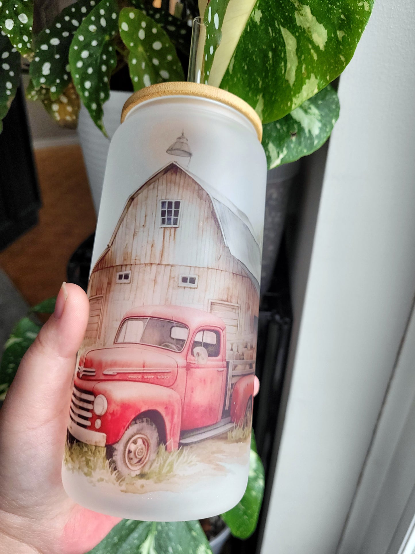 Verre givré camion rouge